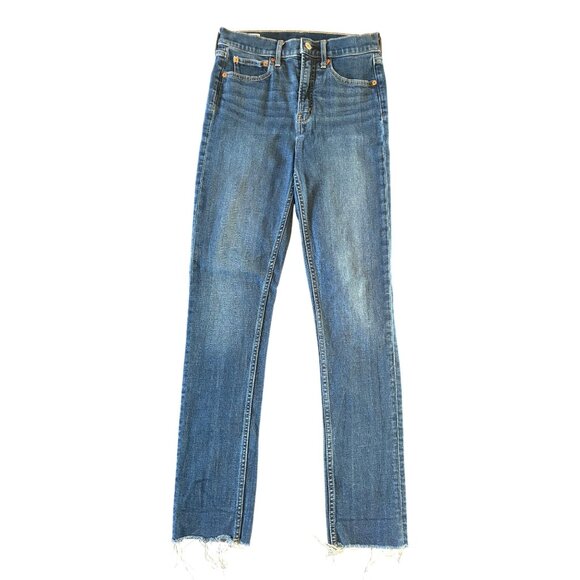 GAP Vintage Slim High Rise Jeans in Medium Wash with Raw Hem Size 27 US 4 Tall - Picture 2 of 11